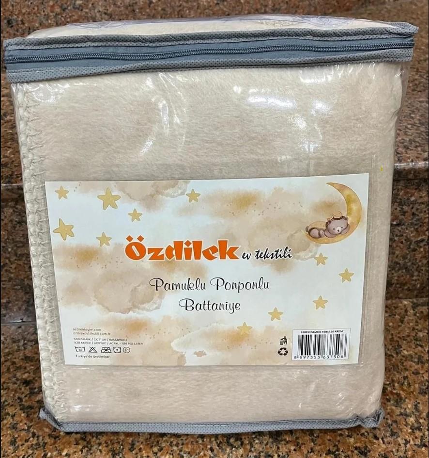 Özdilek Bebe Battaniye Pamuk Ponponlu Krem