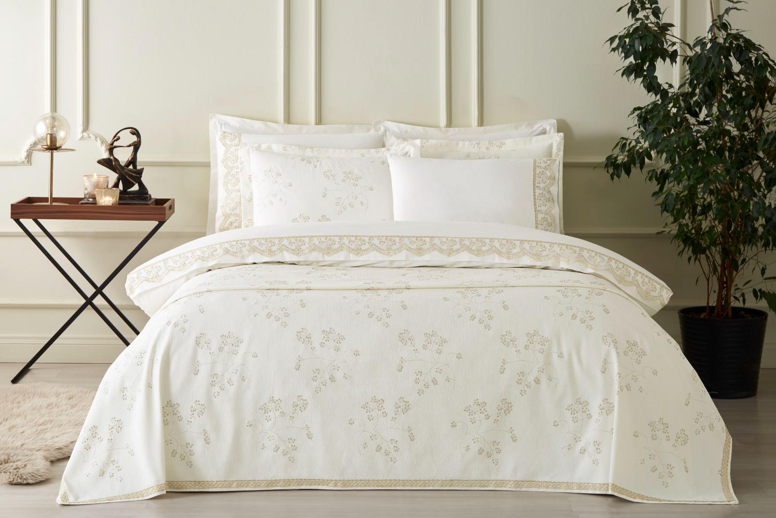 Özdilek Gelin Seti Yatak Örtülü Disty Krem