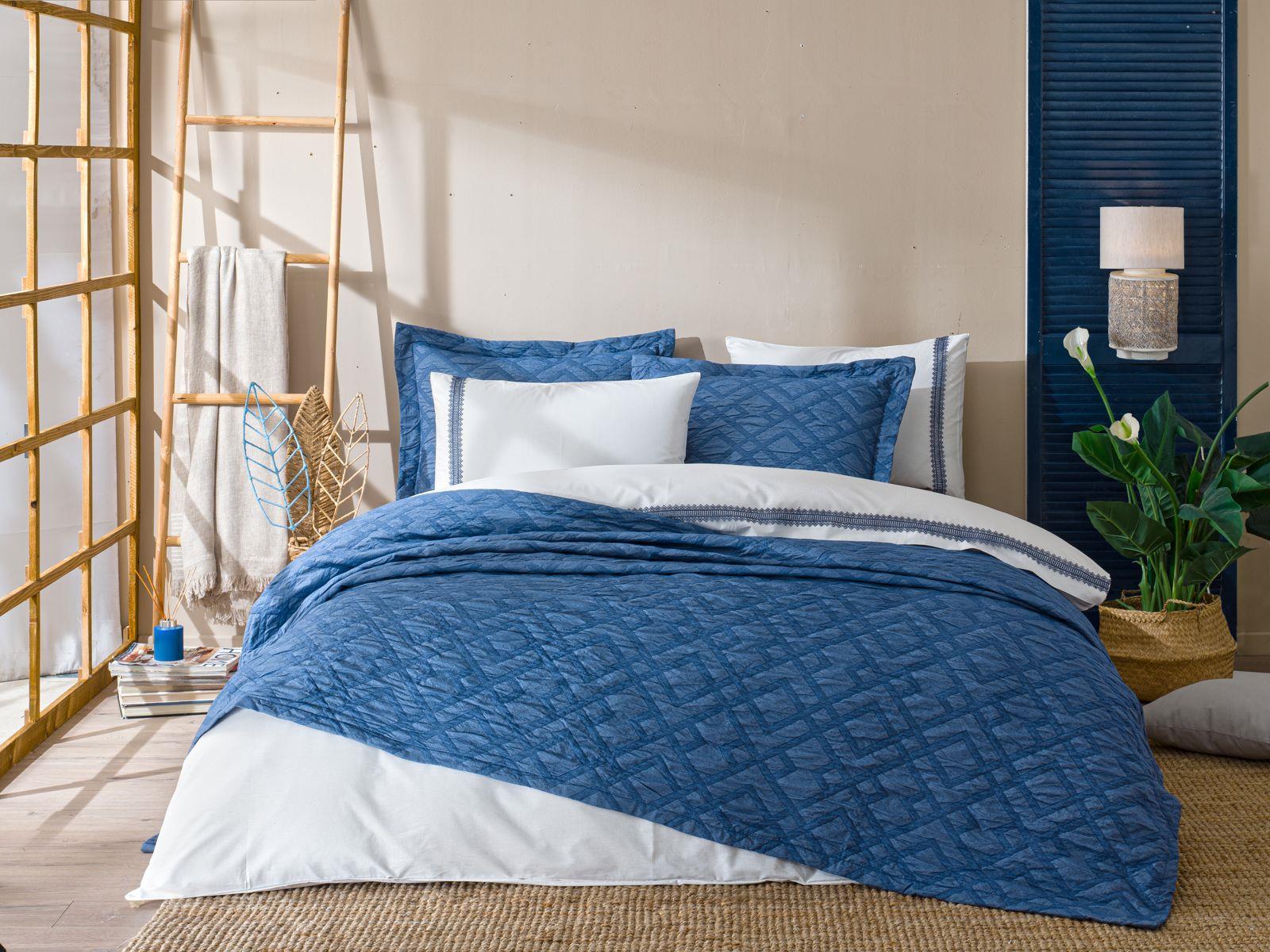 Özdilek Gelin Seti Yatak Örtülü Veronica İndigo