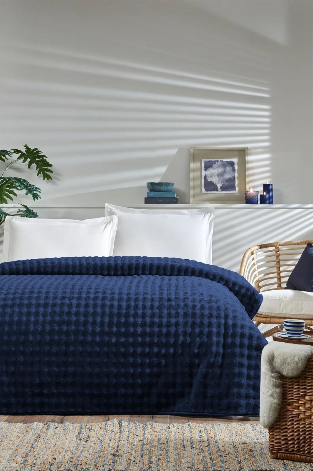 Özdilek Battaniye Seti Çift Kişilik Fluffy Navy