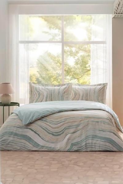 Özdilek Nevresim Takımı Çift Kişilik Ranforce King Natural Marble Mint