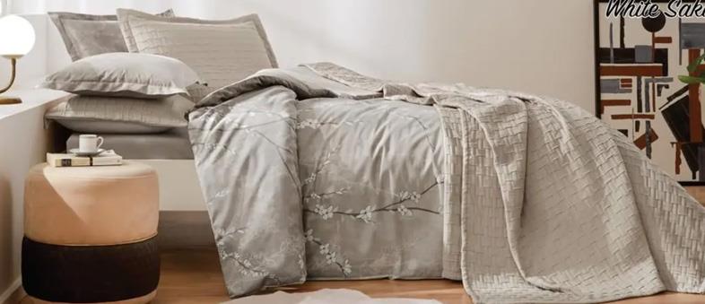 Özdilek Nevresim Takımlı Yatak Örtülü Çift Kişilik Whıte Sakura Bej